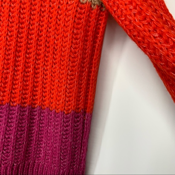 Vero Moda Cozy Soft Wide Cable Knit Vibrant Colorblock Striped Crewneck Sweater - Picture 9 of 15